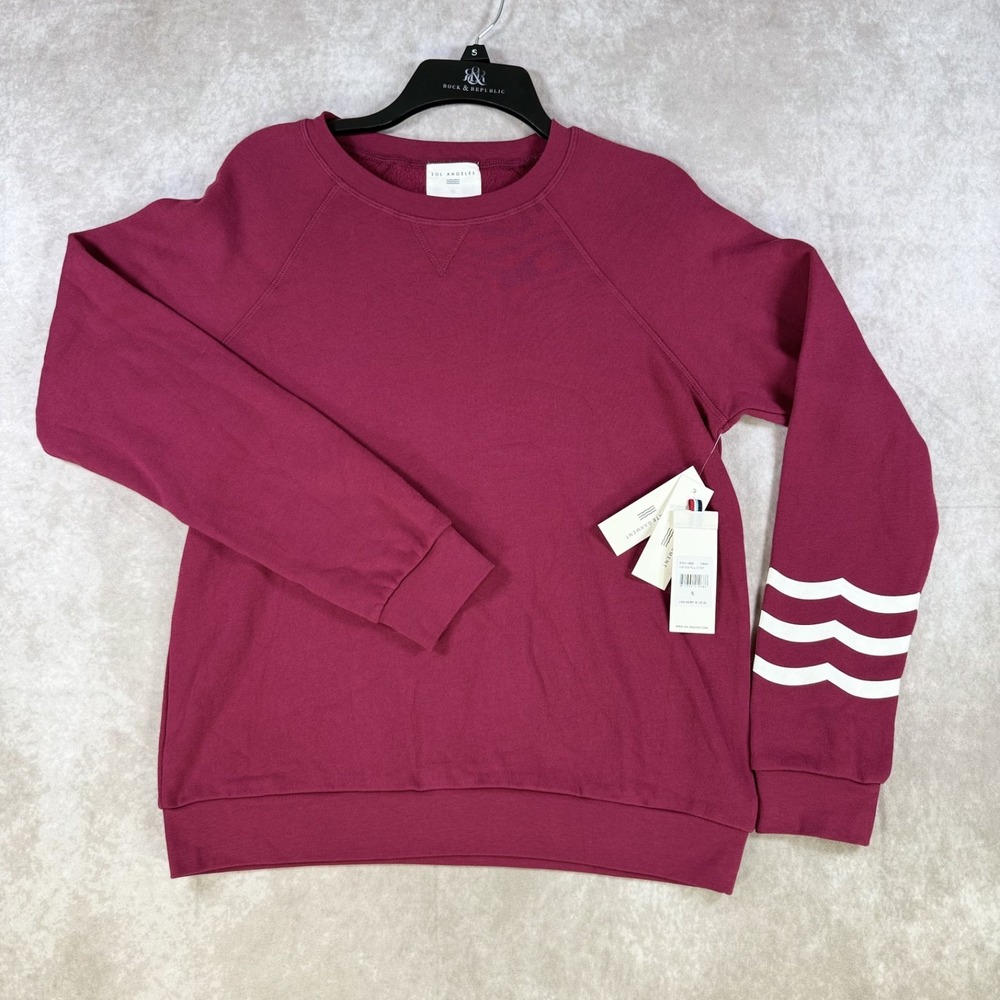 Sol Angeles Sweatshirt Women Small Cranberry Coastal Waves Fleece Pullover NWT